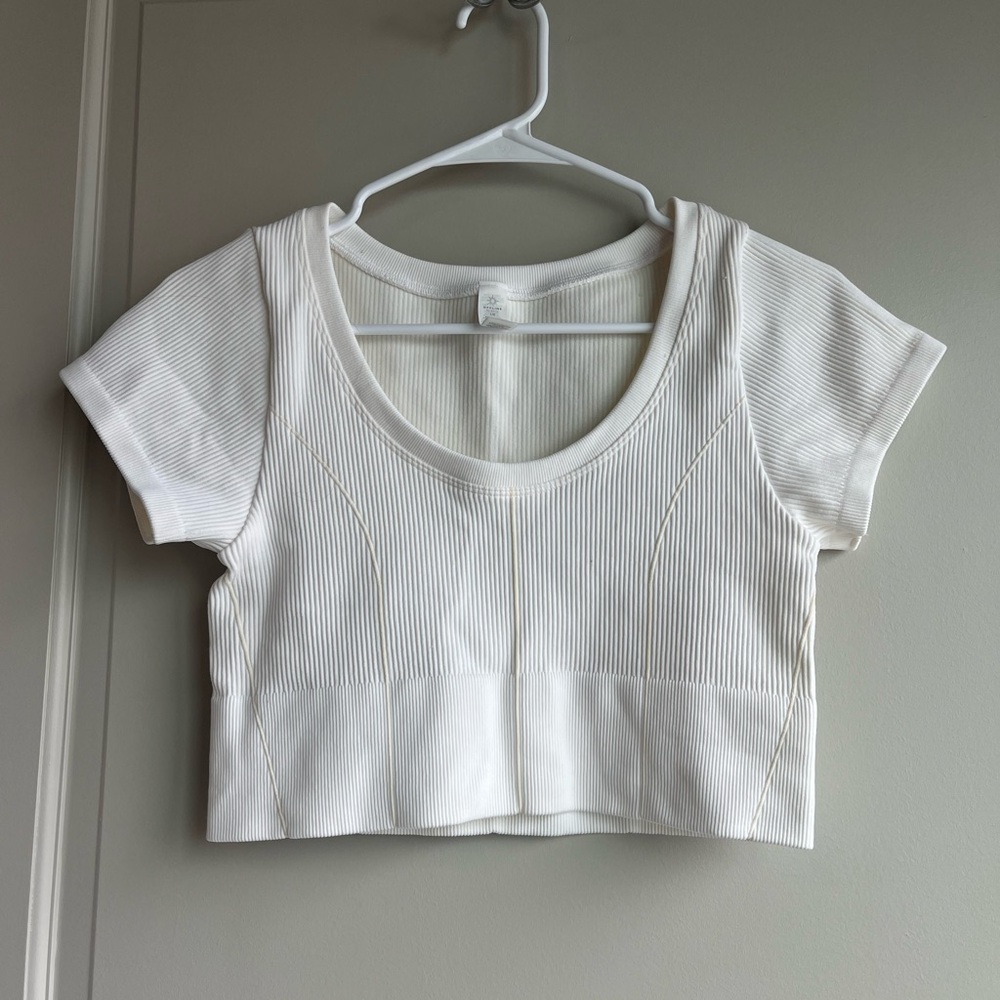 aerie White Ribbed Scoop-Neck Crop Top